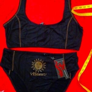 KILLSTAR SOLAR SOLISTIC BRALET/PANTY SET BLACK /SUN GOLD ACCENT no hooks 2x